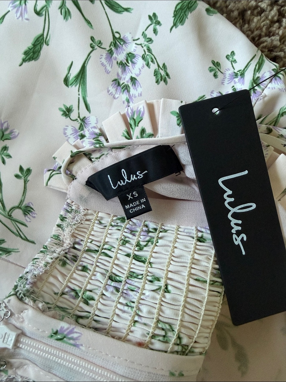 Lulu's Cream Midi Dress with Green Floral Print - Picture 3 of 3